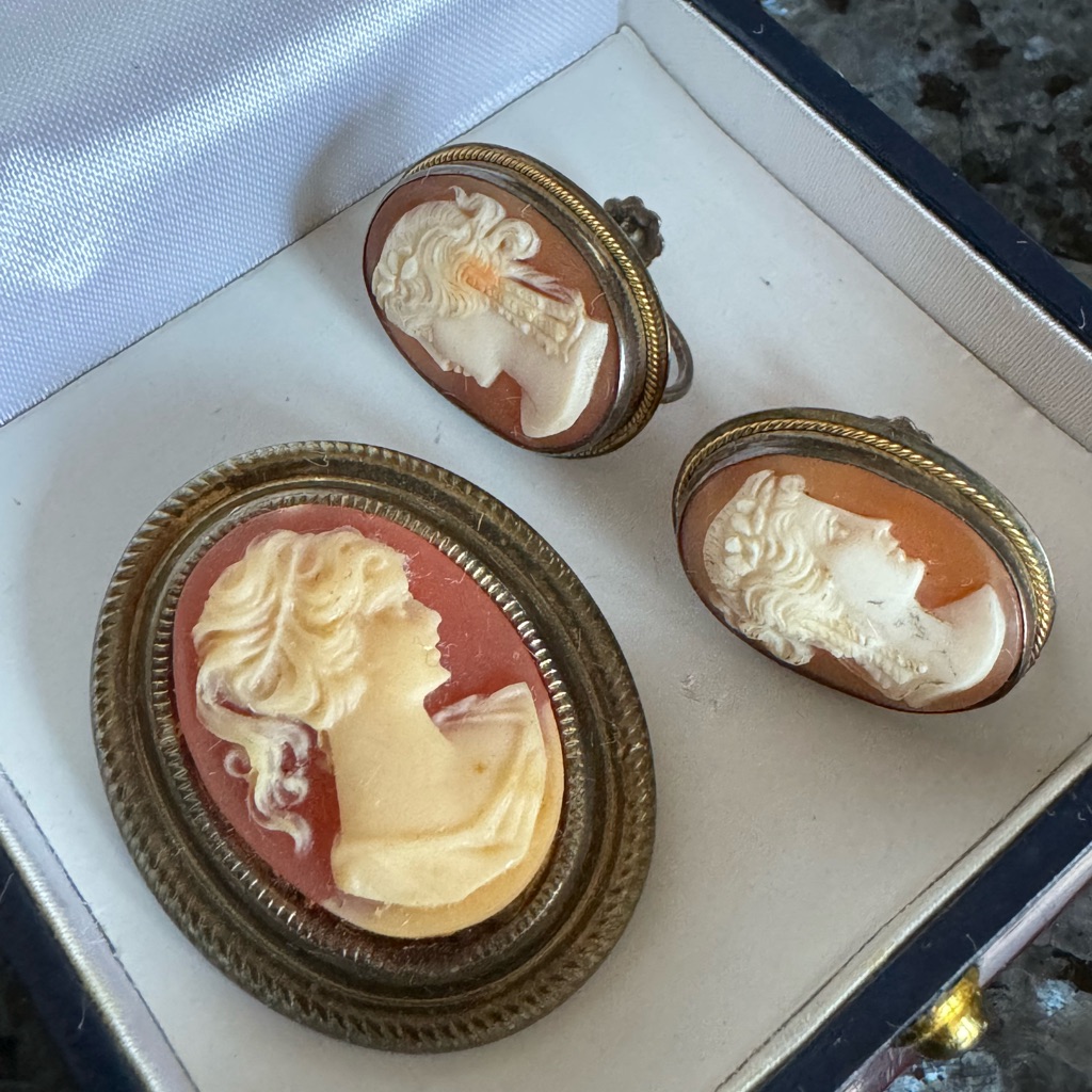 Vintage Cameo Brooch & Pair Of Clip On Earrings